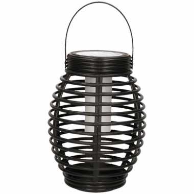 1x zwarte solar lantaarns met vlam effect 19 cm