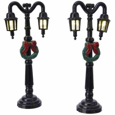 2x kerstdorp onderdelen straatlantaarns 12,5 cm led verlichting