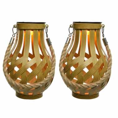 3x stuks solar lantaarn ijzer met vlam effect goud 18,5 cm