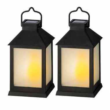 4x stuks solar lantaarn kunststof met vlam effect zwart 18 cm