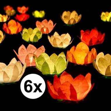 6x bruiloft/huwelijk drijvende kaarsen/lantaarns bloemen 29 cm