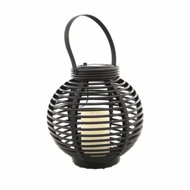 Buiten/tuin zwarte rotan lampionnen/hanglantaarns 20 cm solar tuinverlichting