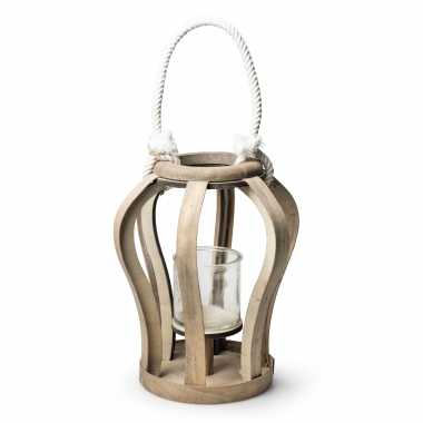 Houten windlicht kaarsenhouder lantaarn 27 cm
