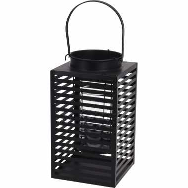 Metalen lantaarn/windlicht kaarshouder zwart 12 x 24,5 cm