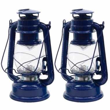 Set van 2 blauwe led licht stormlantaarns 25 cm