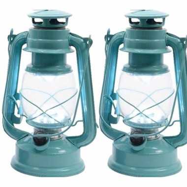Set van 4x stuks mintgroene led licht stormlantaarn 25 cm