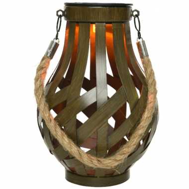 Solar lantaarn ijzer met vlam effect groen 18,5 cm