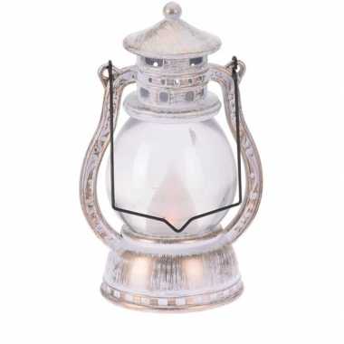 Zilver/witte horror lantaarn decoratie 12 cm vlam led licht op b