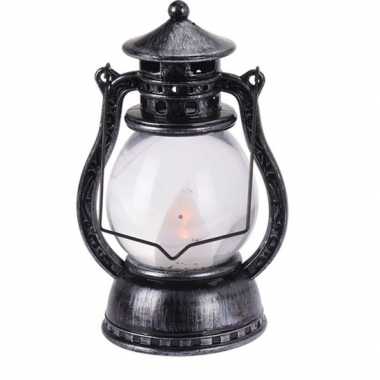 Zwart/grijze lantaarn decoratie 12 cm vlam led licht op batterij