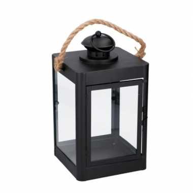 Zwarte lantaarn met koord tuin decoratie 19 x 35 cm