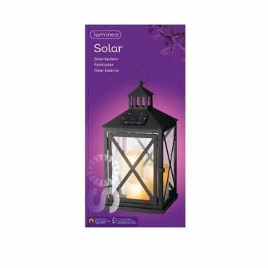 Zwarte solar led licht lantaarn met kaarsen 41 cm