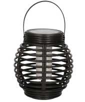 1x zwarte solar lantaarn met vlam effect 15 cm