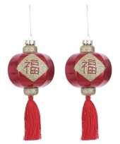 2x kerstboomversiering hangers chinese lantaarns rood 8 cm
