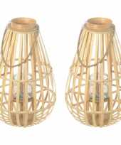 2x stuks bamboe lantaarns windlichten manilla 38 x 60 cm