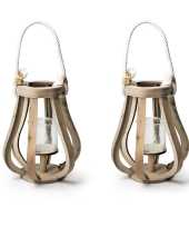 2x stuks houten windlicht kaarsenhouder lantaarn 25 cm