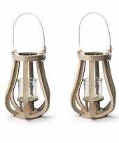 2x stuks houten windlicht kaarsenhouder lantaarn 33 cm 10257027