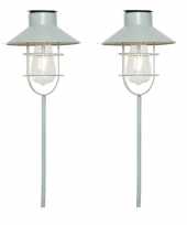 2x stuks led lantaarn op steker solar verlichting wit met wit licht 65 cm