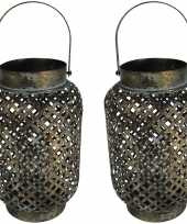 2x stuks metalen lantaarns windlichten luna cross 22 x 30 cm