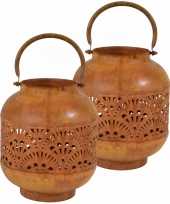 2x stuks metalen lantaarns windlichten roest 18 x 21 cm