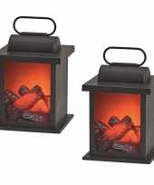 2x stuks sfeerhaard open haard lantaarn zwart met led verlichting l12 x b18 x h12 cm