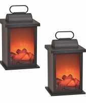 2x stuks sfeerhaard open haard lantaarn zwart met led verlichting l14 x b14 x h27 cm