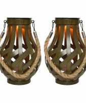 2x stuks solar lantaarn ijzer met vlam effect groen 18 5 cm