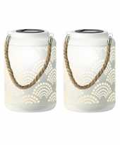 2x stuks solar lantaarn ijzer wit 23 cm