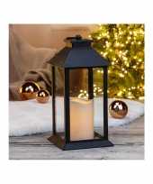 2x zwarte led licht lantaarns met kaars 33 cm