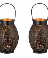 3x metalen theelichthouders waxinelichthouders windlichten lantaarns zwart goud 20 cm