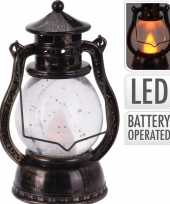 Bronzen lantaarn decoratie 12 cm vlam led licht op batterijen