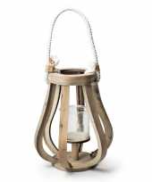 Houten windlicht kaarsenhouder lantaarn 25 cm