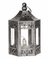 Kerst mat zilveren lantaarn met led theelichtje 10 cm