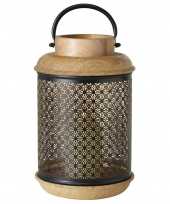 Lantaarn windlicht mango hout zwart metaal van 30 cm