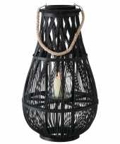 Lantaarn windlicht rotan glas van 58 cm zwart