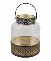 Lantaarn windlicht zwart goud arabische stijl 20 x 28 cm metaal en glas