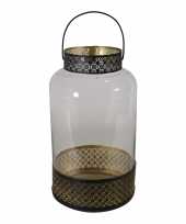 Lantaarn windlicht zwart goud arabische stijl 20 x 37 cm metaal en glas