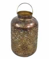 Metalen lantaarn windlicht goud grof 20 x 32 cm