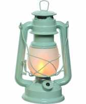 Mintgroene led licht stormlantaarn 24 cm met vlam effect