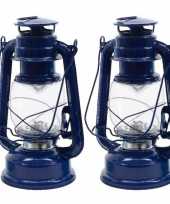 Set van 2 blauwe led licht stormlantaarns 25 cm