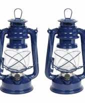 Set van 2x stuks blauwe led stormlantaarns 24 cm