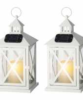 Set van 2x stuks witte solar led licht lantaarns met kaars 36 cm