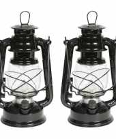 Set van 2x stuks zwarte led stormlantaarns 24 cm