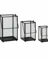 Set van 3 decoratieve lantaarns windlichten zwart