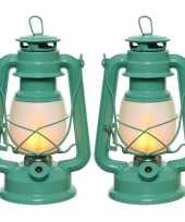 Set van 4x stuks turquoise blauwe led licht stormlantaarn 24 cm met vlam effect