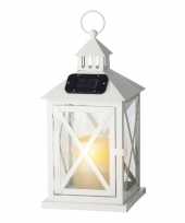 Witte solar led licht lantaarn met kaars 36 cm