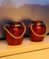 Woondecoratie vensterbank lantaarns rood 2 stuks