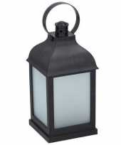 Zwarte lantaarn met frosted glas en led 25 cm